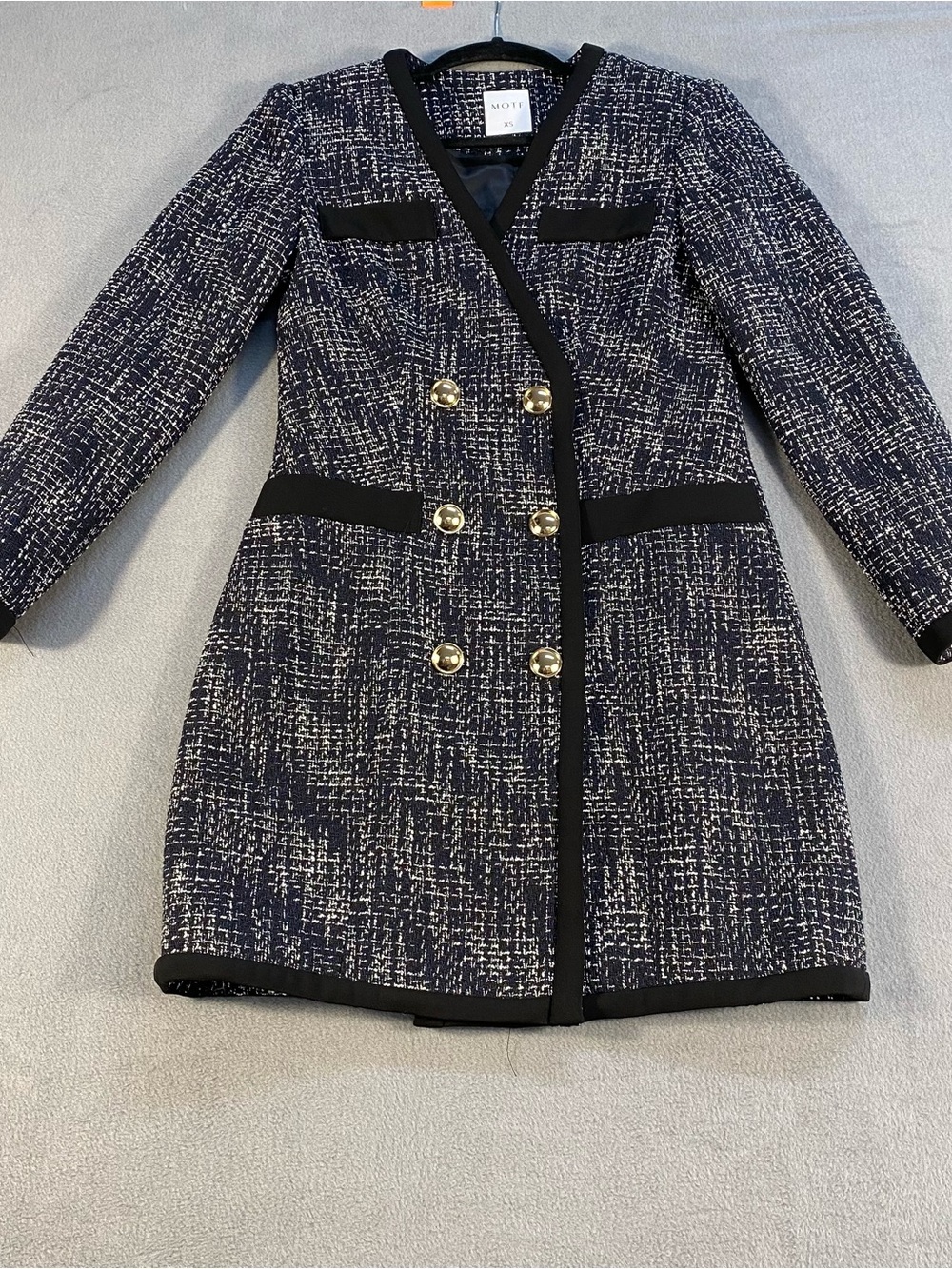 MOTF women’s Black &white Long sleeve Tweed Double-Breasted Blazer Coat,lined XS